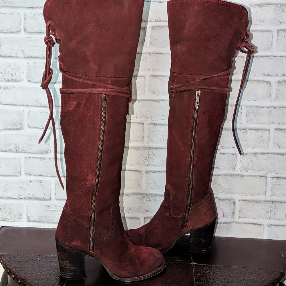 FreeBird Brock Over the Knee Red Vine Suede Boots size 8 - Picture 8 of 15